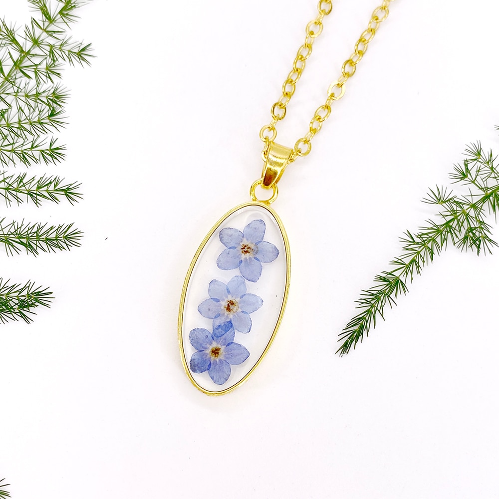 dimenticare me non Pendenti E Ciondoli Del Pendente Della Collana di Fiori Secchi Reale asciutto Fiori Boho dell'oro Della Catena Della Collana per Le Donne del Regalo Della Ragazza Gioelleria Raffinata E Alla Moda