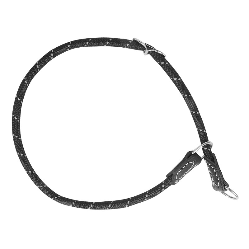 Reflective Nylon P chain dog Collar Handmade leather dog Collars black Round rope soft adjustable dog neck chains length 60cm