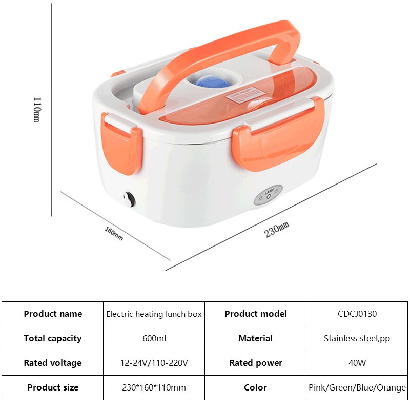 Fiambrera para calentar en coche de doble uso de 12V/ 110V y 220V, termostato para alimentos, recipiente calentador, Mini olla arrocera