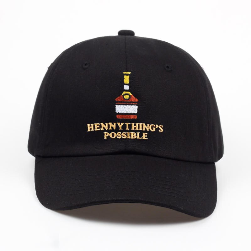 Henny fles borduurpet katoen verstelbaar henny ding's possible dad hat hiphop snapback hoeden casual petten: Zwart