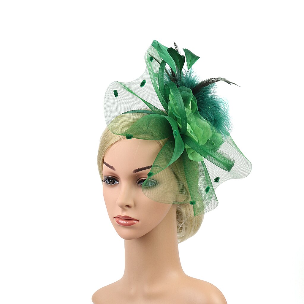 Fascinators Hat Flower Feather Net Mesh Kentucky Derby Tea Party Headwear with Hair Clip and Hairband for Women Purple Red Green: Green