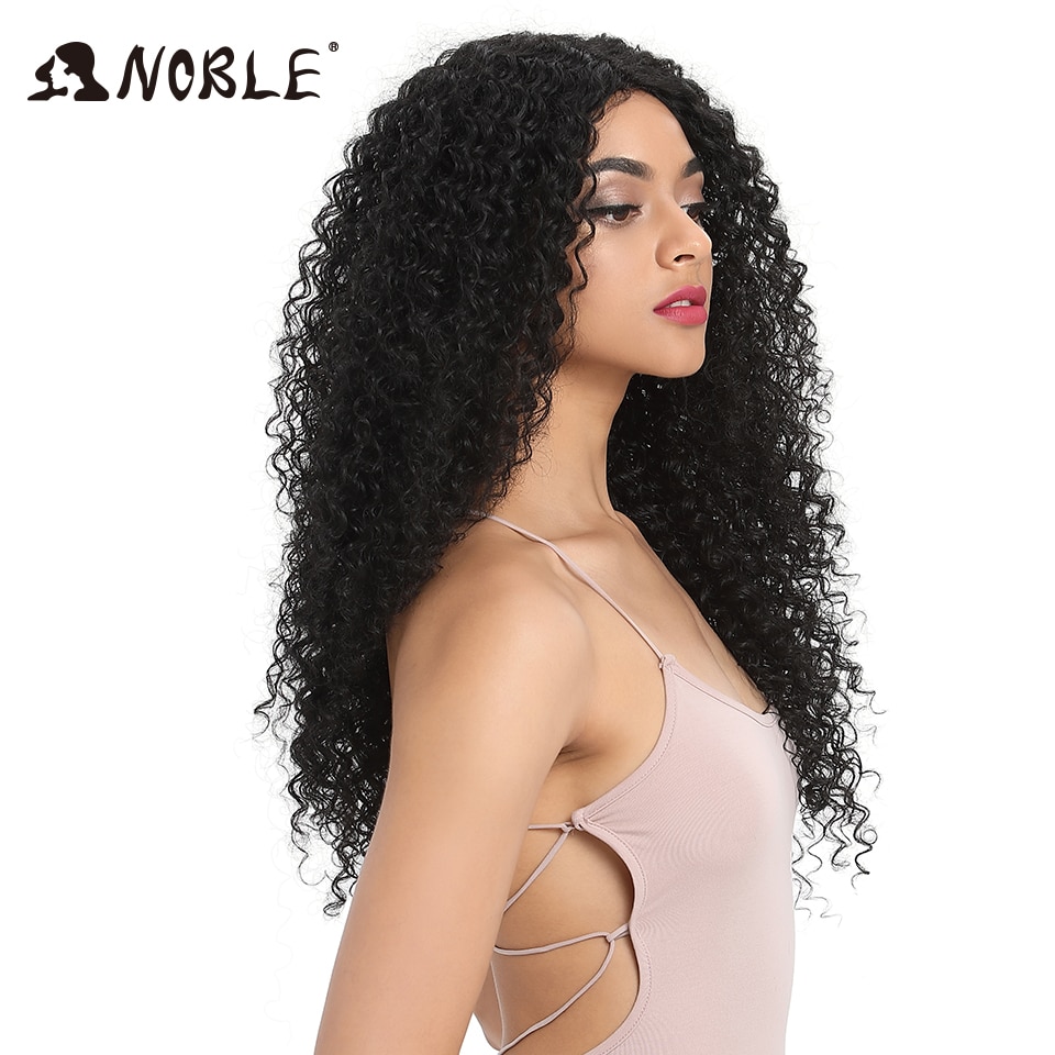 Noble Hair 26"Inch Synthetic Lace Front Black Wig African American Long Kinky Curly Heat Resistant Fiber Wigs For Black Women