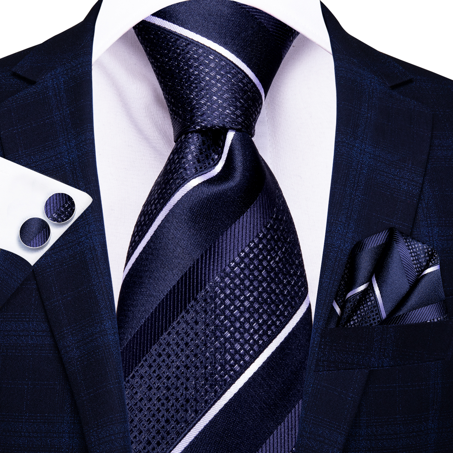 Hi-Tie – cravate à carreaux noirs pour hommes, nouvelle Business, 100% soie, 8.5cm, cravate de luxe formel, mariage de: 3373