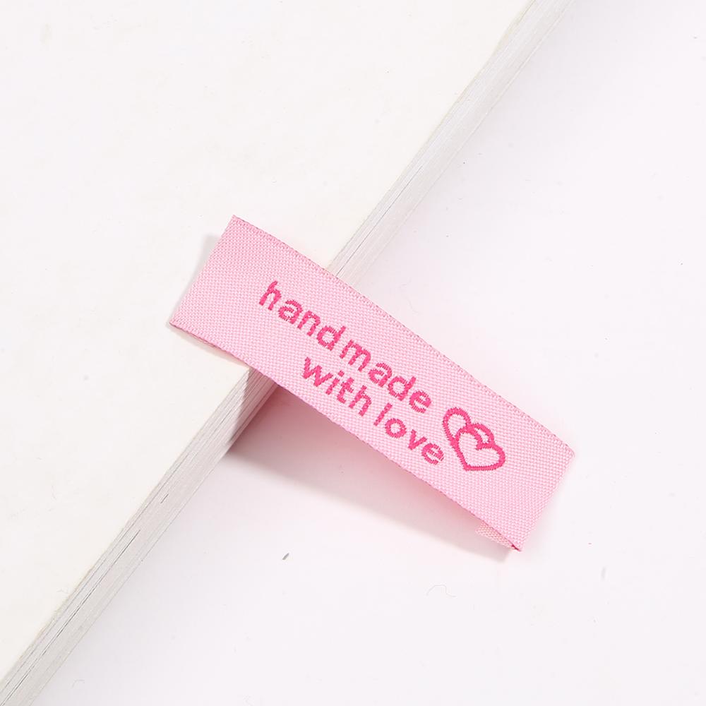 20 unids/lote 50x15x15mm hecho a mano etiqueta bordado impreso etiquetas ropa bandera etiqueta para prendas DIY Etiqueta de accesorios de costura: Fuchsia