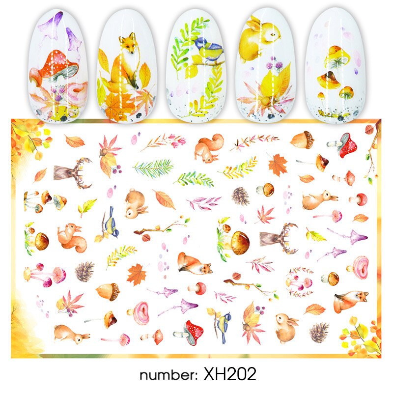 HNUIX 1 leaf Nail Art 3D decal fall theme nails sliders decor boards maple leaf pattern sticker for nail art filigree decals