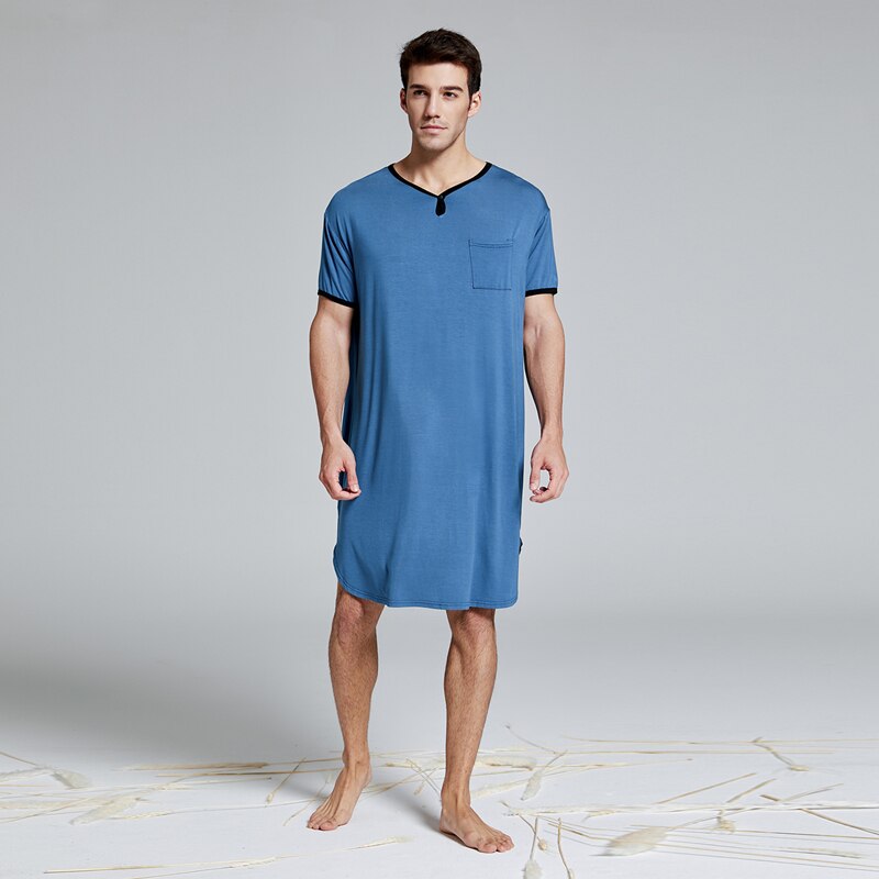 Wikoan Dames lang nachthemd plus size zachte nachtjapon korte mouwen casual maxi lounge jurk met zakken S-XXL, roze, XXL
