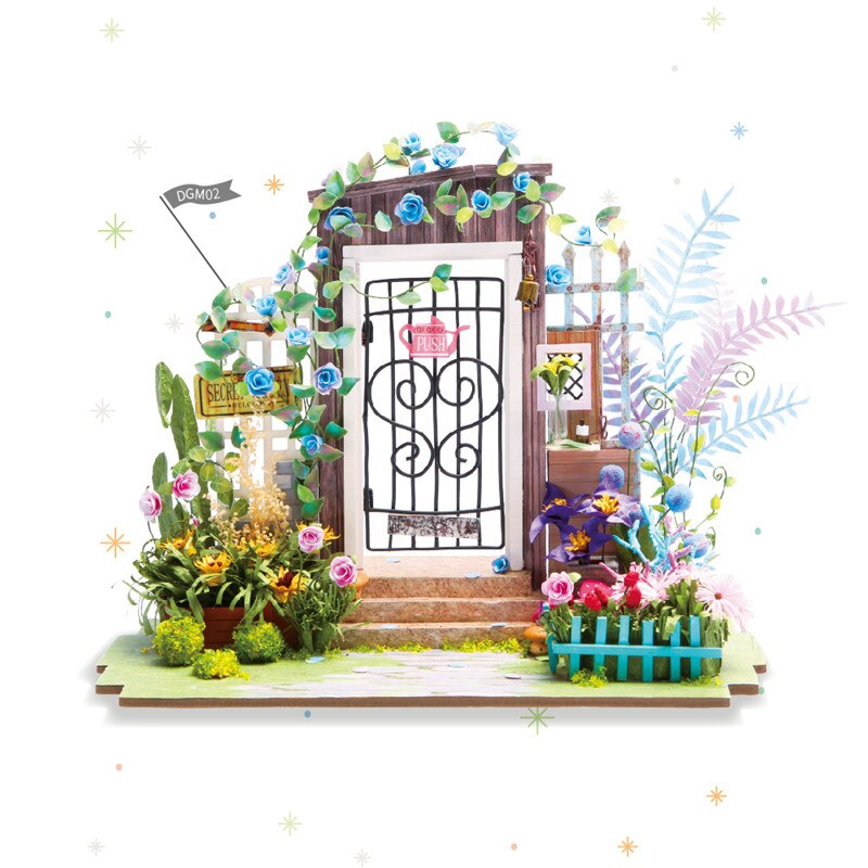 Robotime 15 Kinds DIY House with Furniture Children Adult Miniature Wooden Doll House Model Building Kits Dollhouse Toy: Garden house