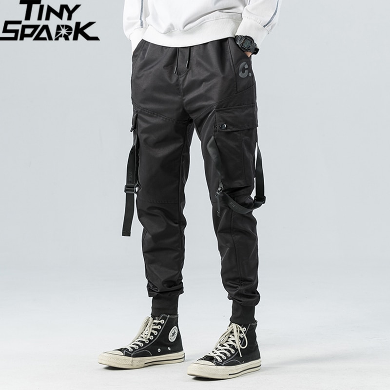 Hip hop cargo bukselommer mænd streetwear harajuku joggers bukser hiphop swag bånd harembukser afslappet bukser