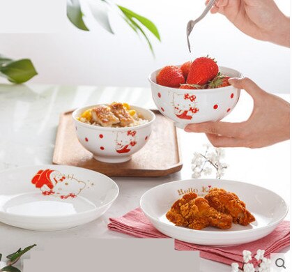 4 st kitty keramik skål maträtt frukost koreansk skål soppskål dessert skål barn porslin kök hushållsservis: Grön