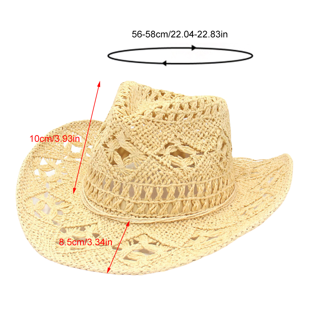 Strå Cowboyhatt - Formbar Bred Brems Solhatt for Festival, Fest, Strand