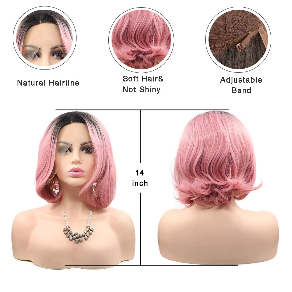 Korte Bob Roze Kant Voor Pruiken Voor Zwarte Vrouwen Rechte Golf Synthetische Pruik Half Hand Gebonden Hoge Temperatuur vezel Haar