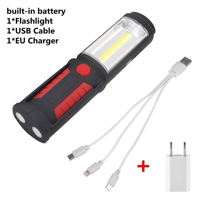 Flexible USB Rechargeable COB LED Work Light Hand Torch Flashlight Magnetic Work Lamp Power Phone Charging Lamp Camping Lantern