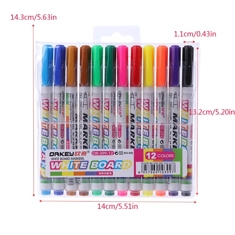 12 Colors stationery office Whiteboard Marker pens Non Toxic Dry Erase Mark Sign Fine Nib Set Supply