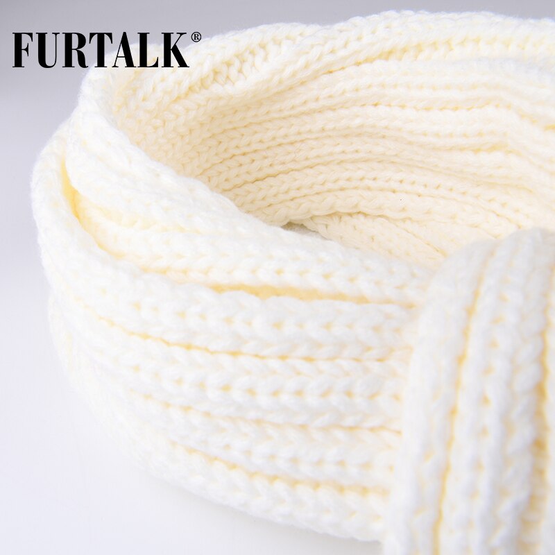 FURTALK – écharpe tricotée à pompon en vraie fourrure pour enfants, pour filles et garçons, CH021