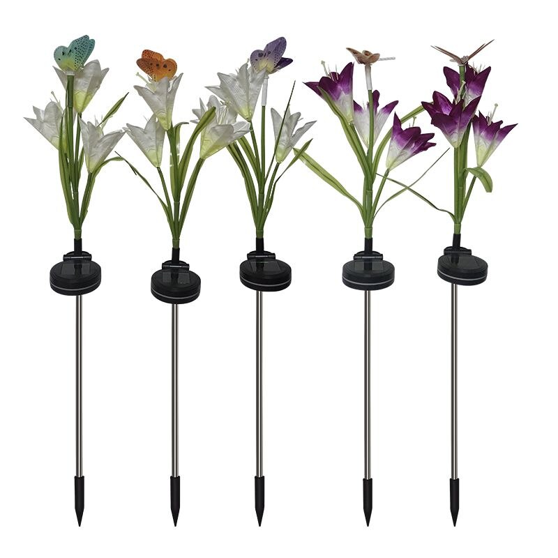 Buitenzonnepadverlichting, leliebloem, tuingazonlamp, meerkleurige ledlamp, 2- pack