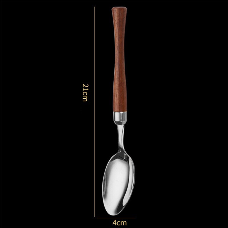 1 Pc Houten Handvat Roestvrij Staal Bestek Westerse Servies Servies Lepels Theelepels Vork Messen Thuis Keukengerei: Silver Spoon