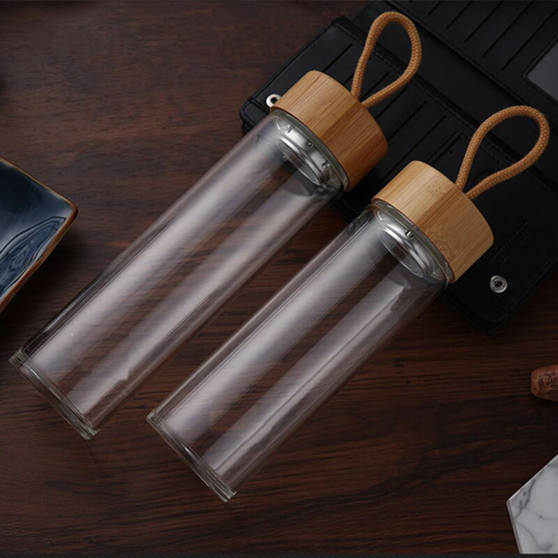 380ml 450ml Glass Water Bottles Bamboo Lid With Rope Drink Bottled For Beverages Outdoor Brief Portable Tea bottle