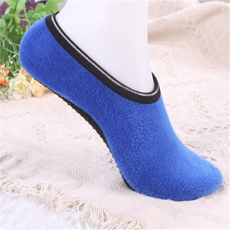 Socks Thickened Non-slip Anti Slip Rubber Dots Women Fitness Yoga Warm Slippers Sports Sock RW: Royal Blue