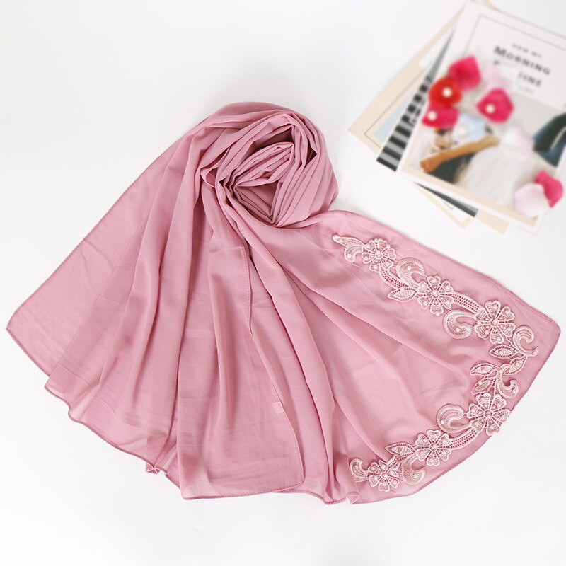 Blasen Chiffon muslimischen kopf schals nagel perle Nacken schal frauen kopf hijabs schals decke schal zubehör mädchen: Haut Rosa