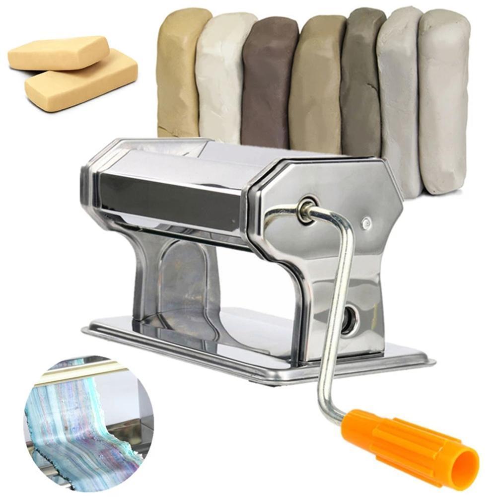 Hand Cranked Handmade Press Pasta Tools Non-electric Machine Polymer Press Clay Rolling Steel Portable Craft Roller T4v2