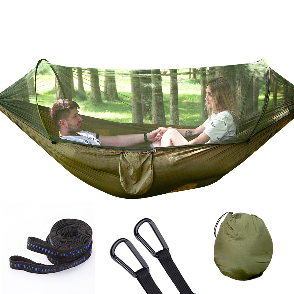 290*140 Hangmat Met Anti-Mug Outdoor Dubbele Nylon Parachute Doek Camping Klamboe Snel Open Hangmat
