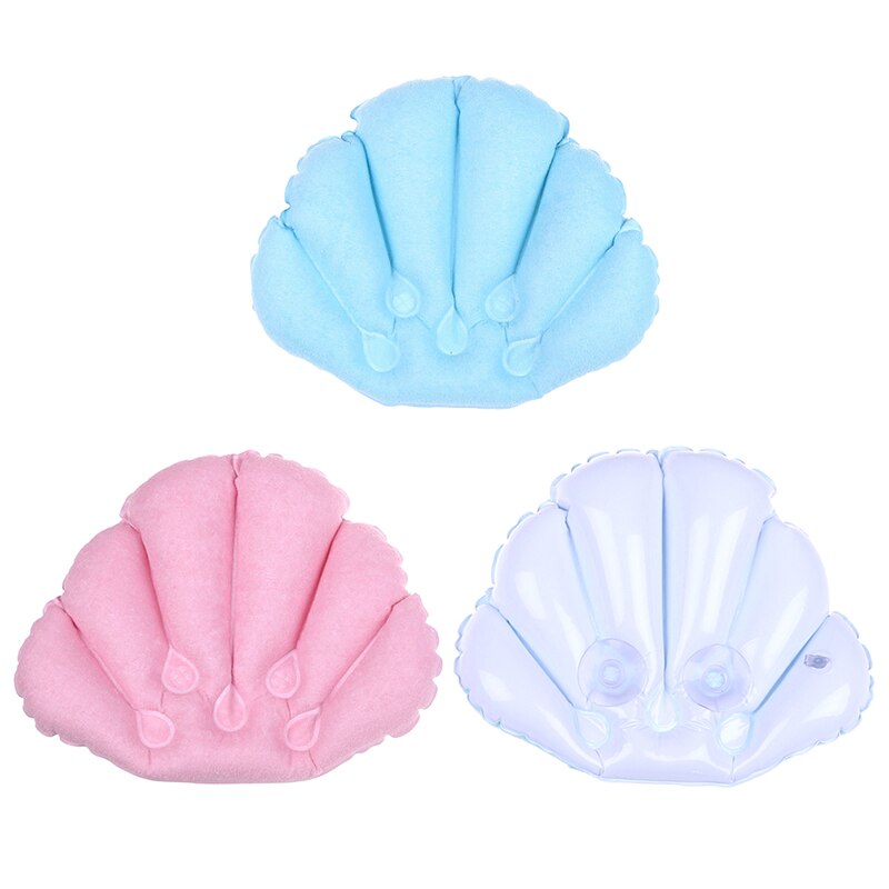 Soft Home Spa Inflatable Bath Pillow Cups Shell Shaped Neck Bathtub Cushion Support Pillow Bathtub Cushion