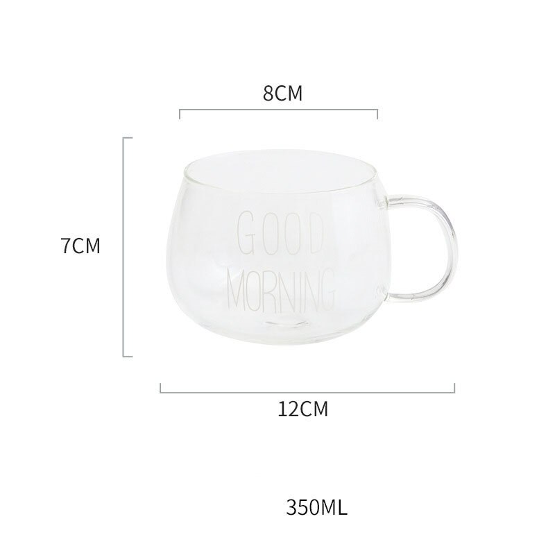 Good Morning Transparent Glass Coffee Tea Drinks Dessert Breakfast Milk Cup Kitchenware Glass Mugs With Handle: white letter