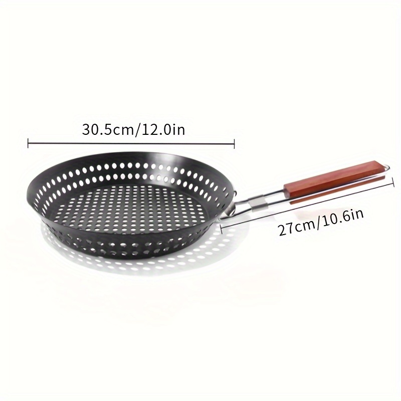 Grillkurv - rund perforert grillpanne med sammenleggbart håndtak for camping, piknik, grilling, sammenleggbar utendørs grilling og baking