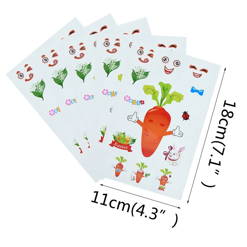 10pcs DIY Happy Easter Sticker Cartoon Bunny Carrot Eggs Face Sticker Happy Easter Party Supplies Classroom Children Activity 75
