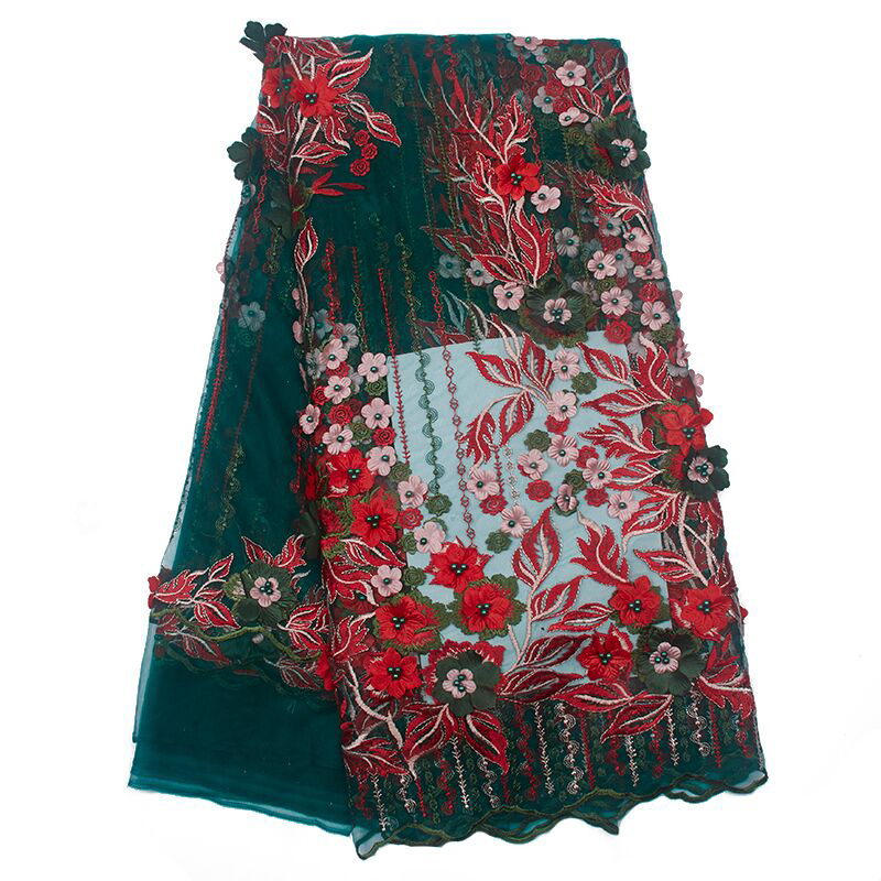 Franse kant borduren stof heet verkoop vrouwen kleding kant stof trouwjurk jurk: green