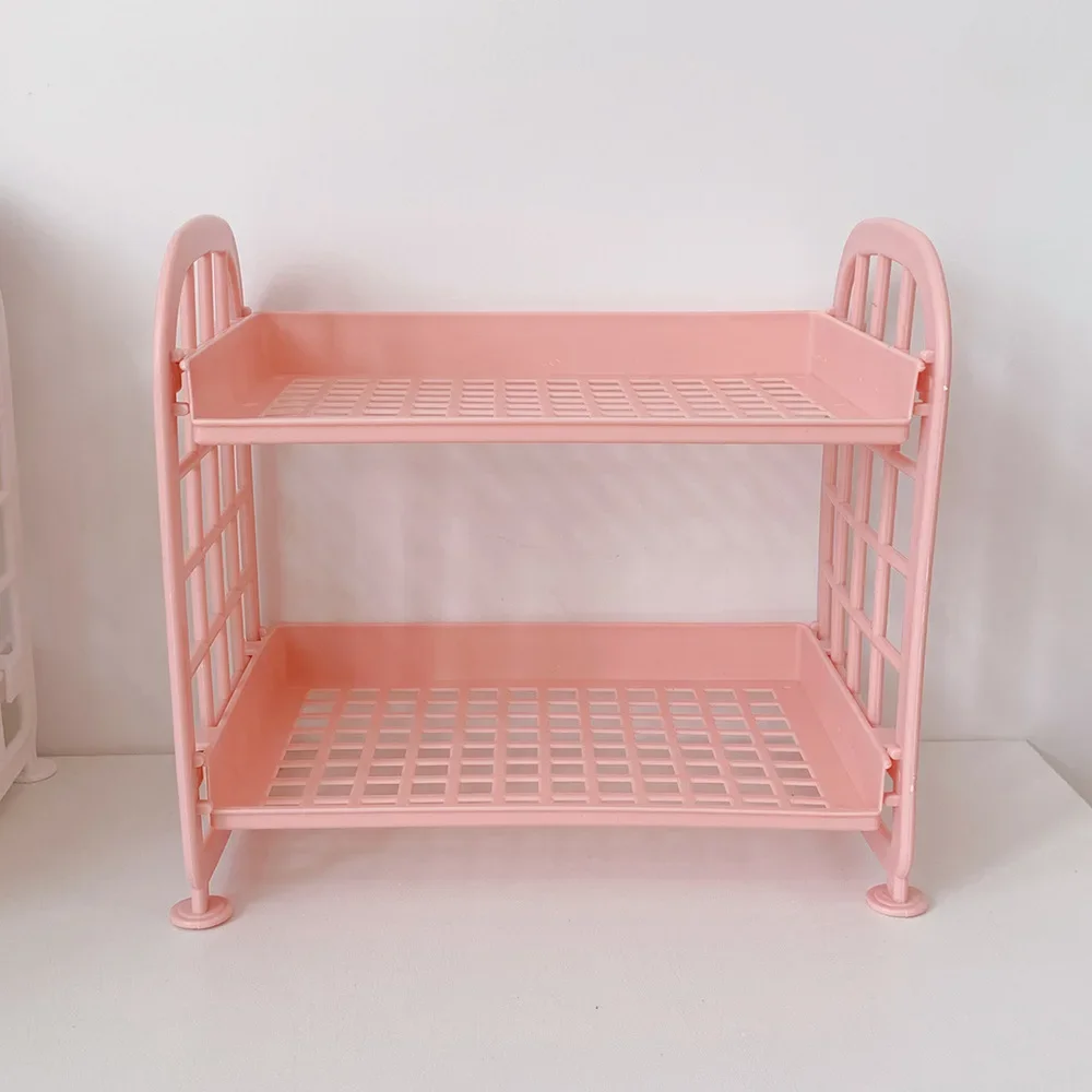 Prateleiras flutuantes dobráveis de 2 camadas para parede, organizador de casa, prateleiras de armazenamento de esponja, papelaria, organizador de mesa simples: Rosa