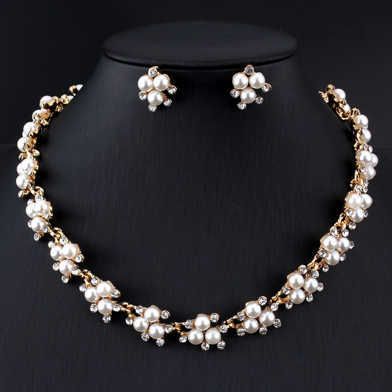 Jiayijiaduo Evening Dress Wedding Imitation Pearl Jewelry Sets Necklace Earrings for Charm Women Clothing Accessories Gold Color: 3