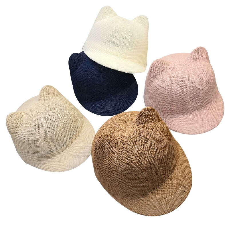 Casquette de paille pour bébé garçon et fille, chapeau de soleil d'été avec oreilles pour la plage, casquette de Baseball pour enfants, 1 pièce