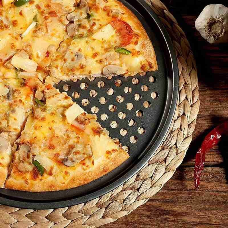 Bandeja plana para horno de acero al carbono resistente al calor, antiadherente, para cocina, plato sólido, película para Pizza, 1 Uds., Q3W4