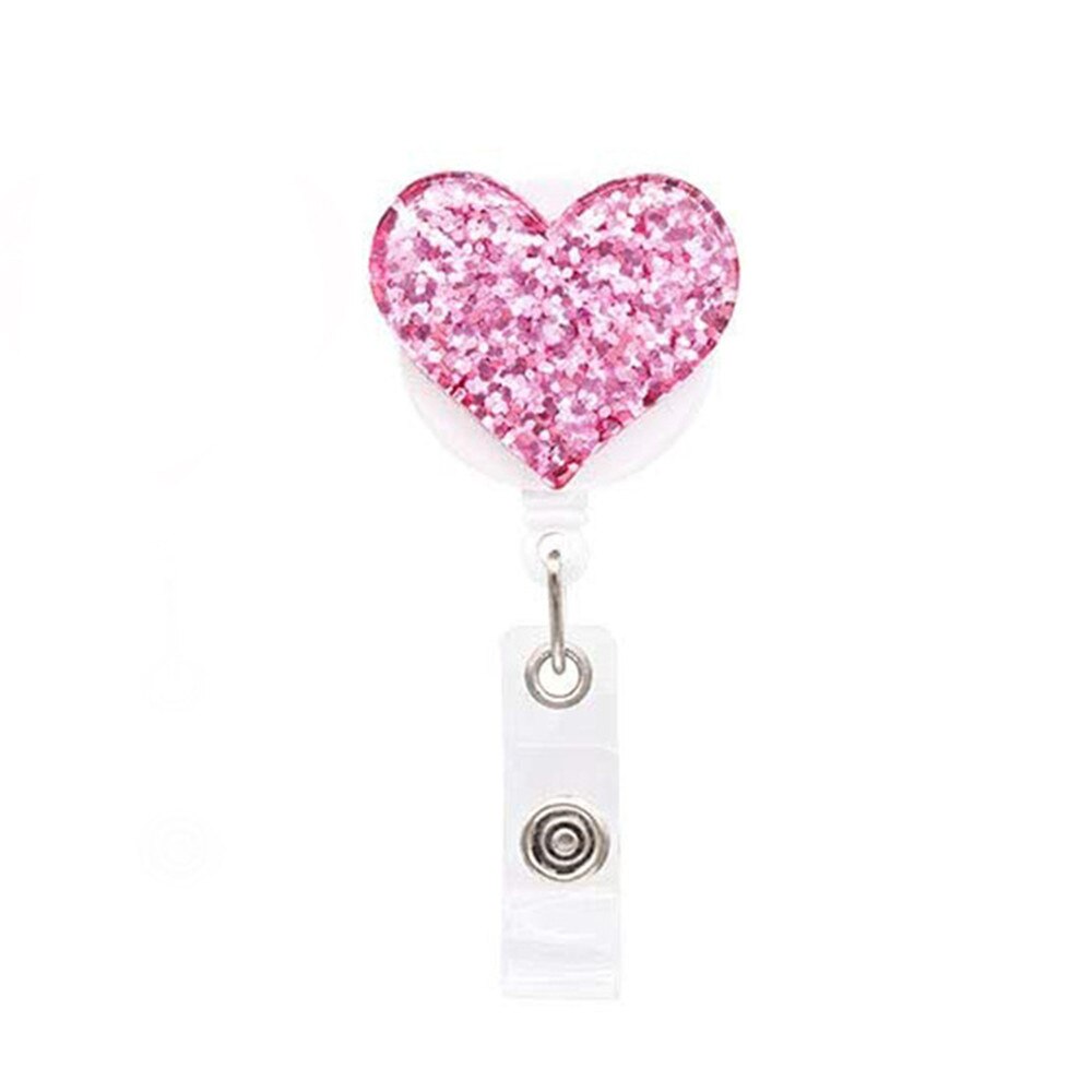 1pc Love Heart Glitter Sequins Badge Reel Retractable Badge Holder Nurse Doctor ID Card Holder Pull Key Chain Office Supplies: pink