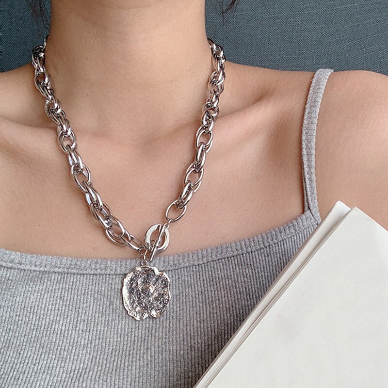 Klassieke dikke ketting met gedraaide ketting en hanger van legering voor dames/meisjes, feestsieraden