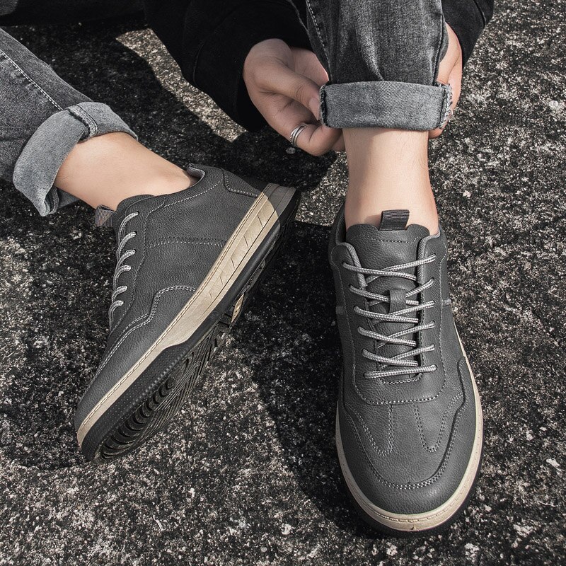 Męskie obuwie PU skórzane Skateboarding czarne buty trampki gruba podeszwa buty z cholewami męskie buty sportowe Zapatillas Hombre