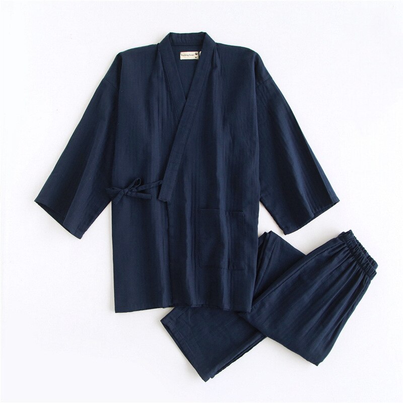 Kimono japonés tradicional para hombre, Yukata, Conjunto de pijama de algodón, camisón liso para hombre, cárdigan suelto, ropa de hogar para amante, albornoz: Color 4 / L