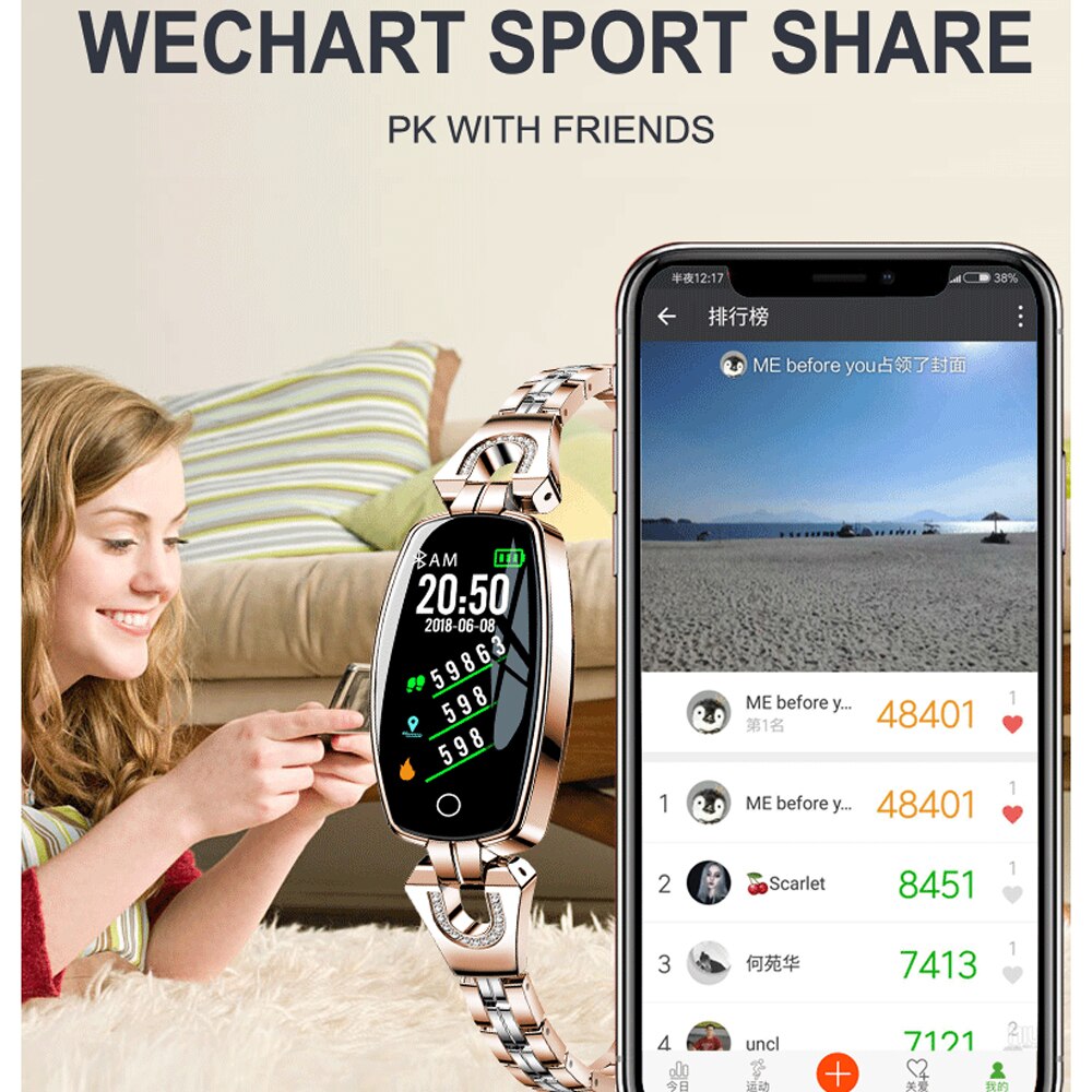 696 H8 Pro Women Bracelet Woman Bangles Gold Bracelets Blood Pressure Watch Fitness Activity Tracker H8 Bracelet Band H1