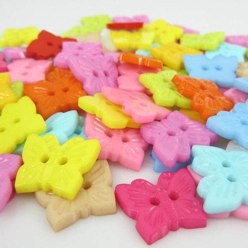 50 stuks vlindervormige nylon knopen in gemengde kleuren, geschikt voor naaien, knutselen en scrapbooken, 18 x 15mm