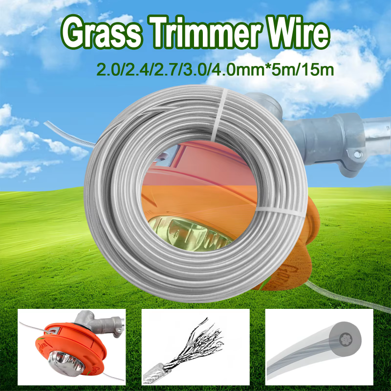LUSQI Steel Core Trimmer Line Heavy Duty Nylon Grass Cutting Rope 5M 10M 15M Brushcutter Strimmer Line Lawn Mower Replacement