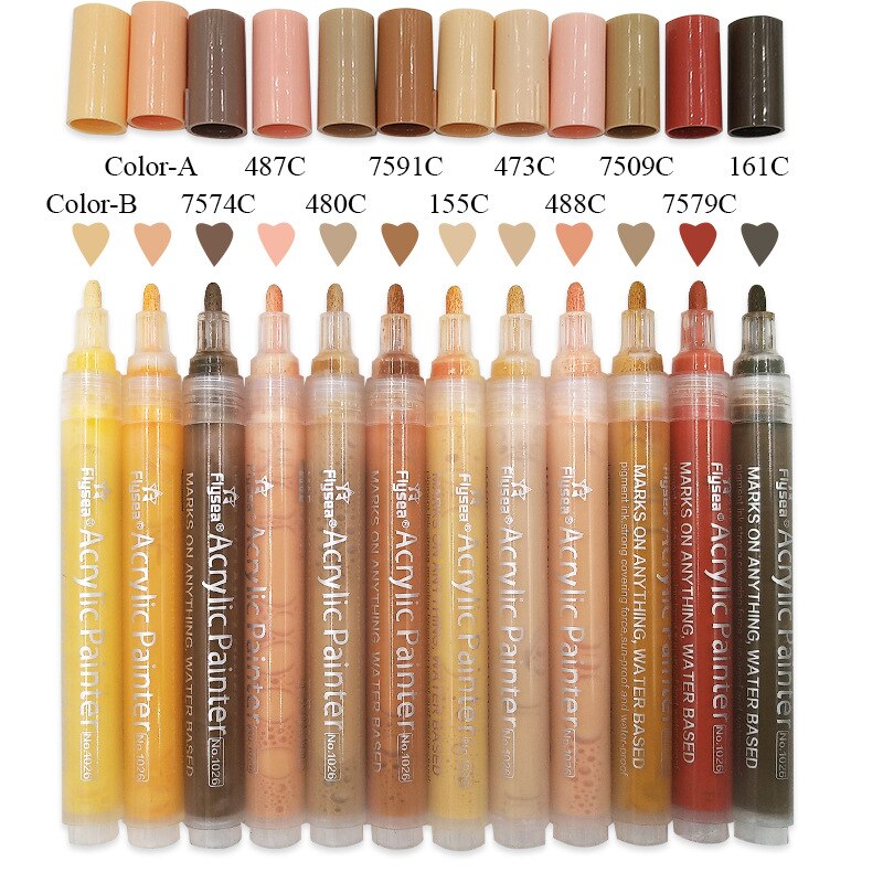 Marcadores de tono de piel, juego acrílico de 12 marcadores de colores de piel para pintar en rocas, azulejos, vidrio, cerámica, madera, rotuladores de pintura acrílica