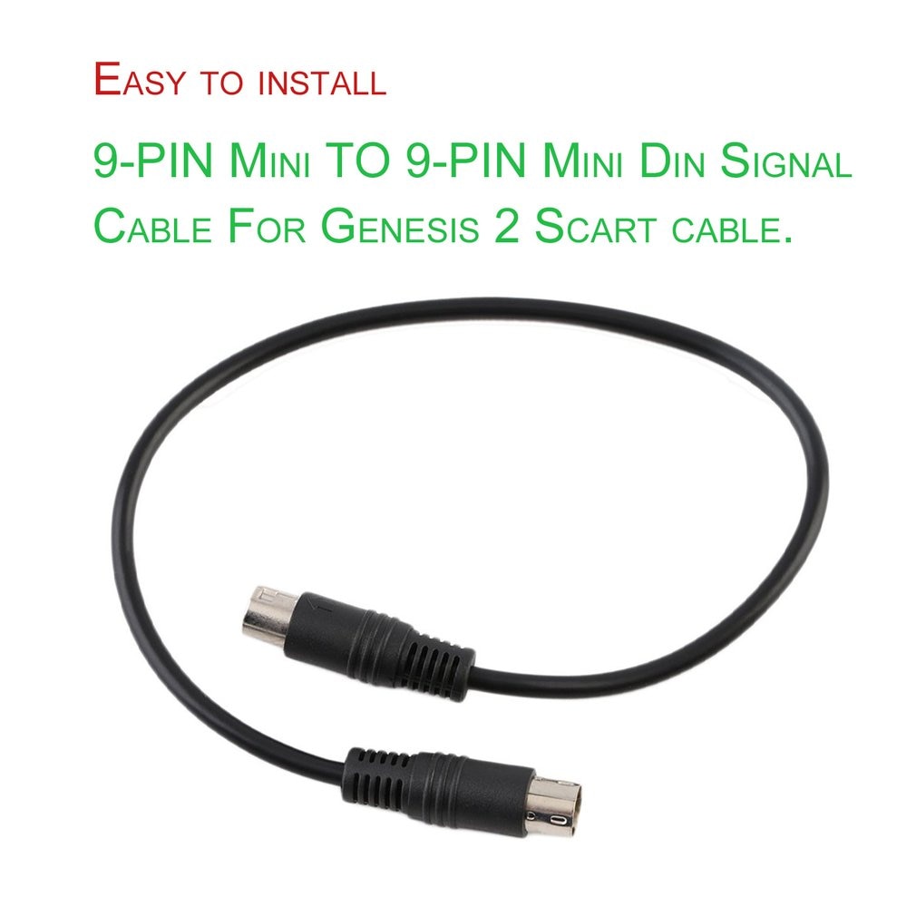Black 9-PIN Mini TO 9-PIN Mini Din Signal Cable For Genesis 2 Scart Cable