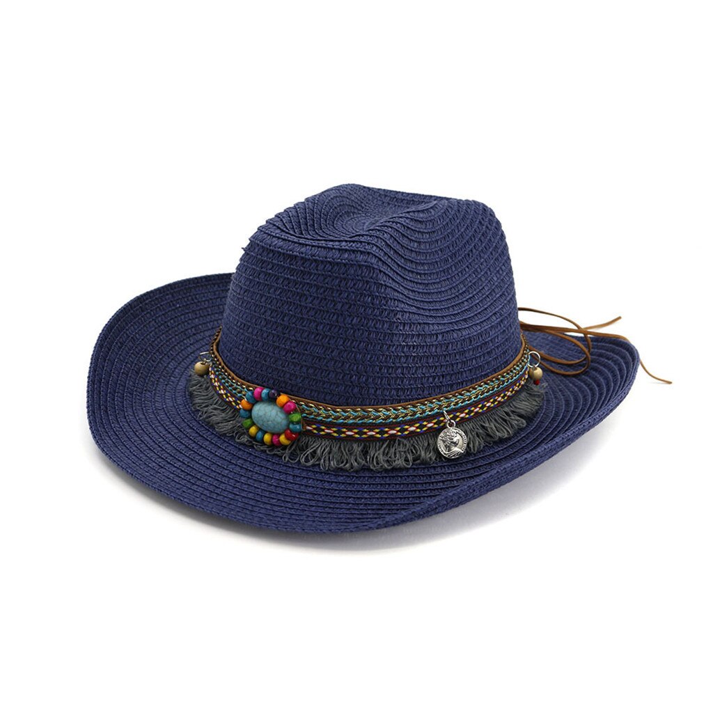 Men's & Women's Western Style Classic Cattleman Cowboy/cowgirl Straw Hat Hats Universal Wild Sombrero#GM: Navy 