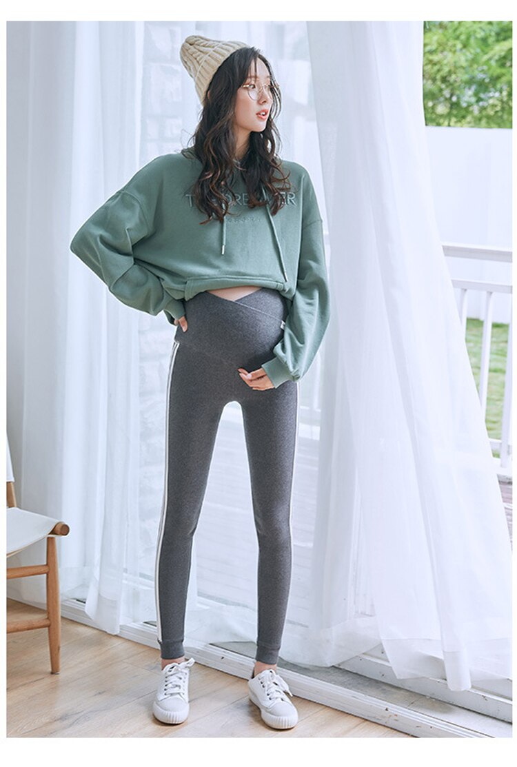 Maternity Pants Pregnancy Clothing Autumn and Winter Korean Casual Sports Tights For Pregnant Women Leggings Pants For Pregnant: Dark grey / M