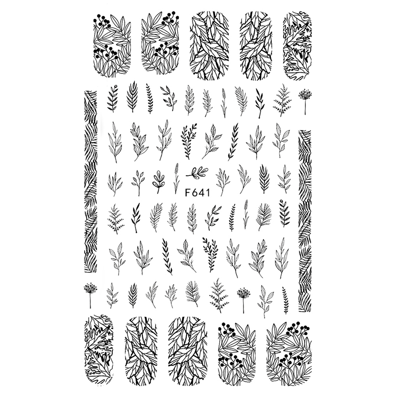 1 Vel Nagel Stickers Zwart Diverse Patroon Nail Decals Bloem Transfer Sticker Nail Art Diy 3D Decoratie Nail Art