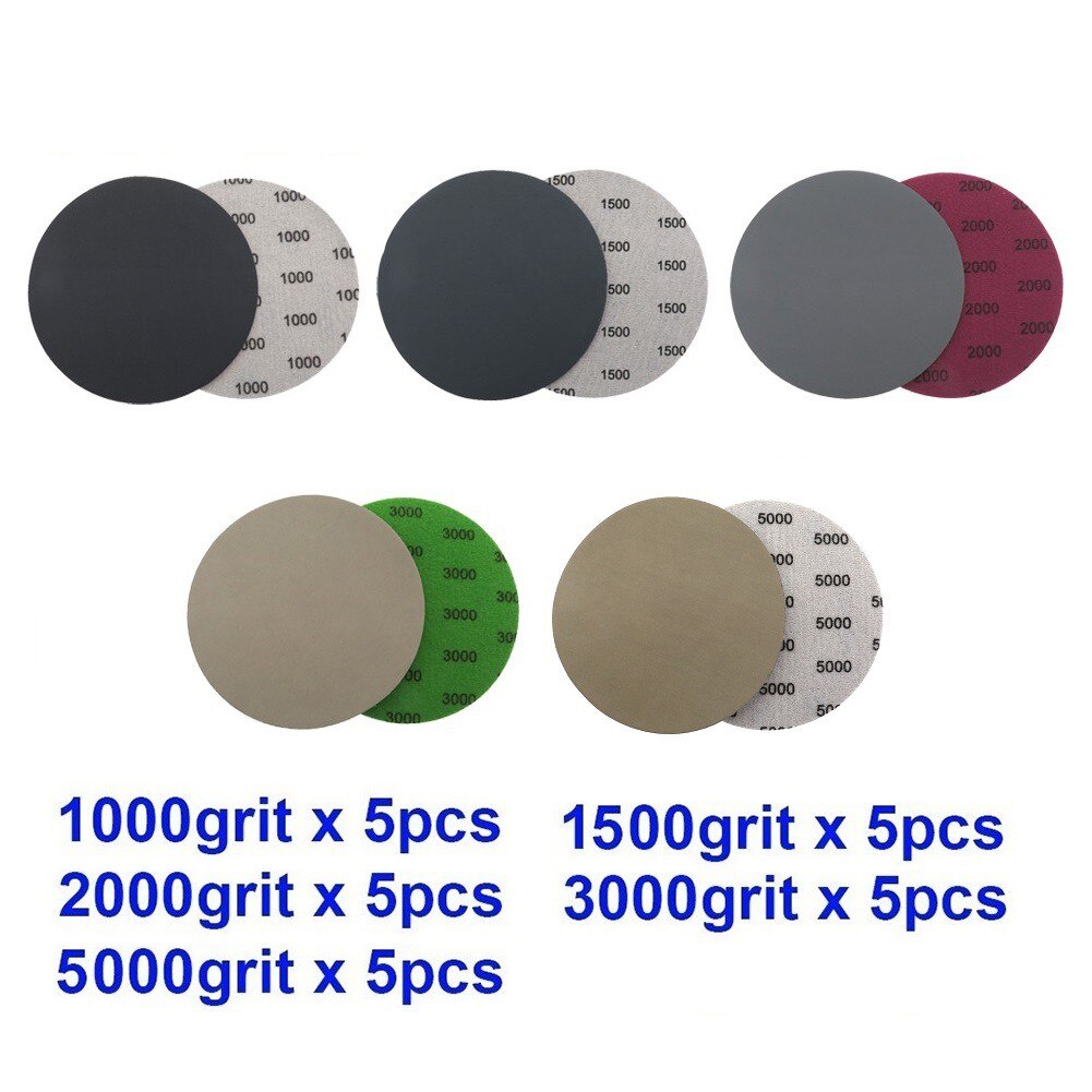 Waterproof Sandpaper 1000 1500 2000 3000 5000 Grit 125mm 25pcs Hook Loop