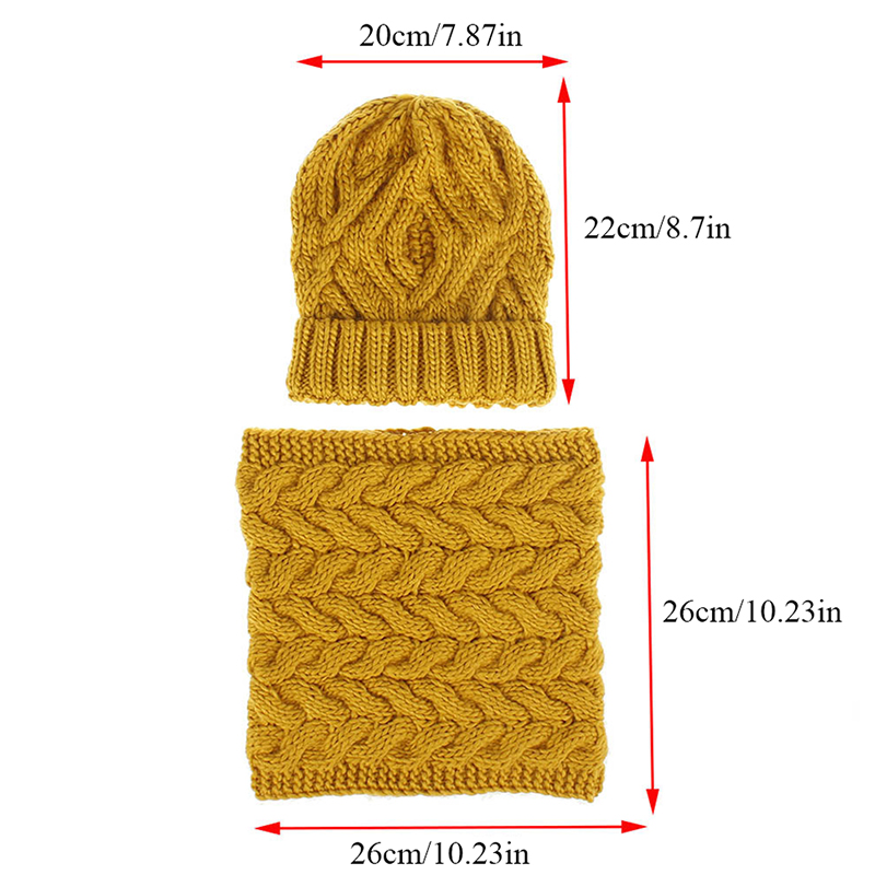 Women Winter Solid Knitted Scarf Set Neck Beanie Hat Easy Scarves Cotton Warm Plus Fur Cap Collars Scarf Ladies White Yellow
