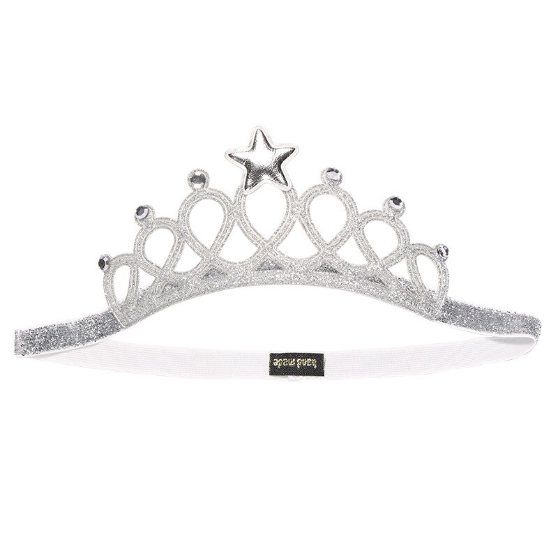 Diadema de princesa con diamantes de imitación para niño, diadema elástica para el pelo, corona, Tiara, accesorios para Cosplay, banda para el pelo, accesorio para , joyería para el cabello: Silver