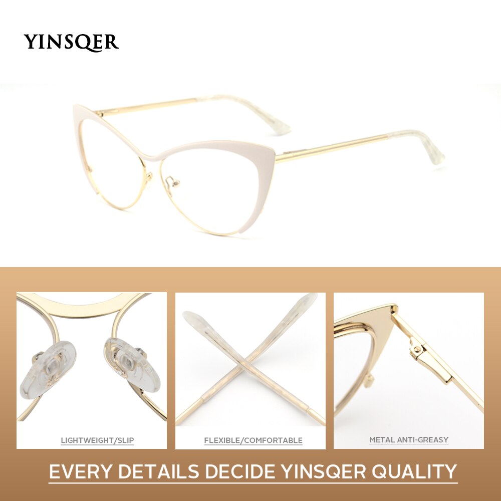 YINSQER miope mujeres montura de gafas de Ojos de gato marco claro de anteojos hombres dioptrías gafas miopía Vintage gafas redondas